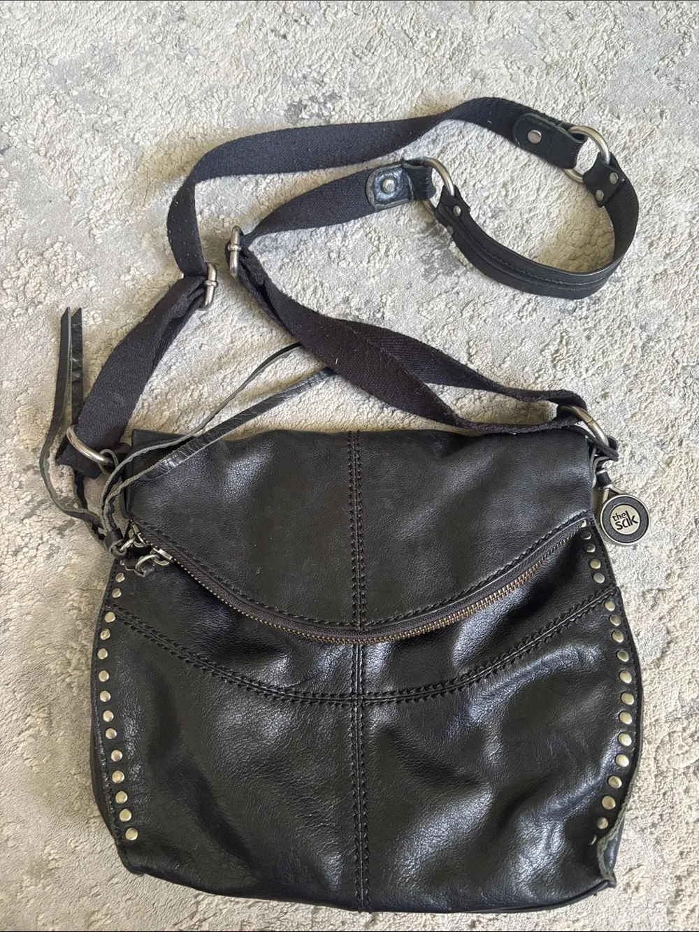 The Vintage  Sak Black Studded Leather Crossbody Bag